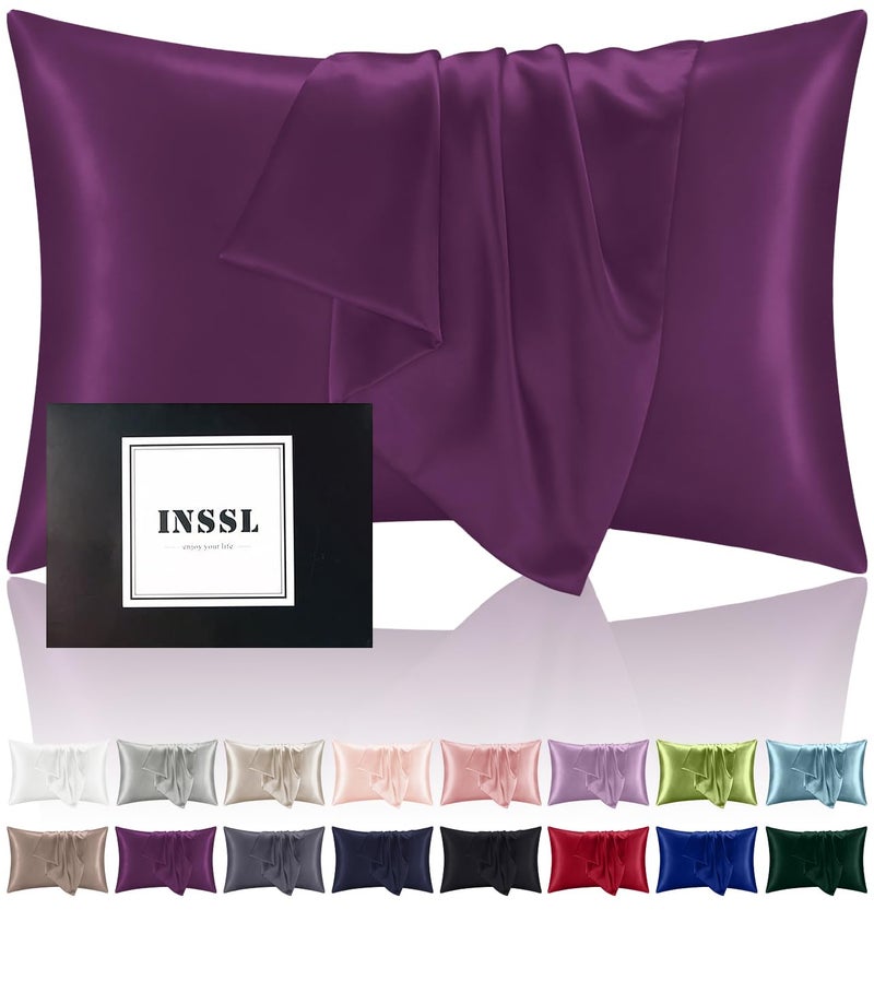 INSSL Silk Pillowcase for Women, Mulberry Silk Pillowcase for Hair and Skin and Stay Comfortable and Breathable During Sleep(Dark Purple, King) - Image 1